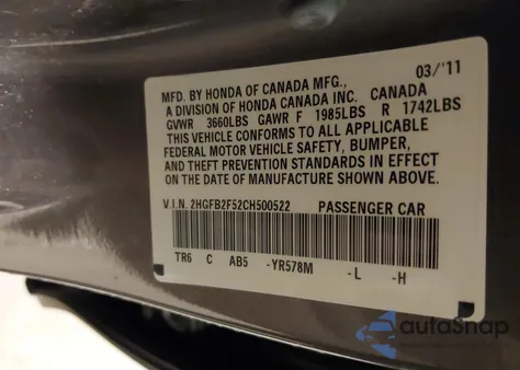 2012 Honda Civic Sdn Lx z USA, uszkodzony, nr VIN 2HGFB2F52CH500522